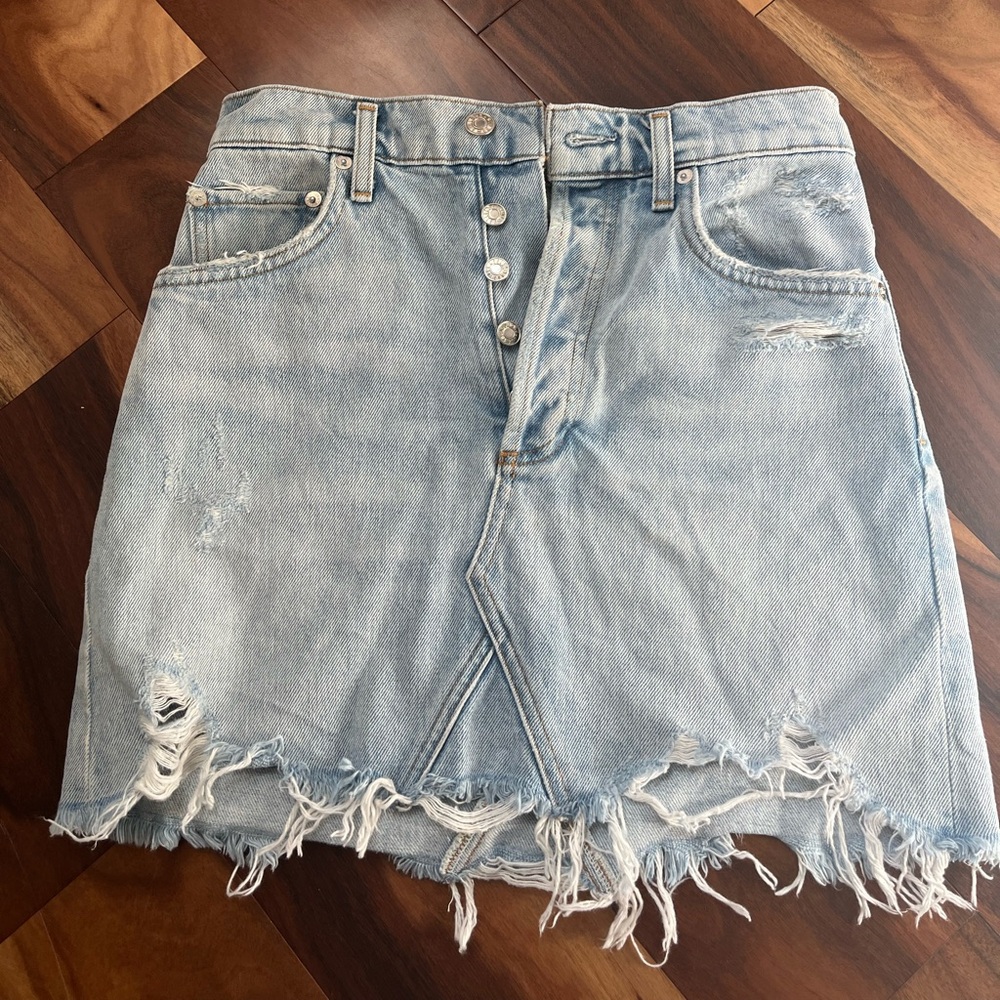 Agolde Quinn High Rise Distressed Denim Skirt
